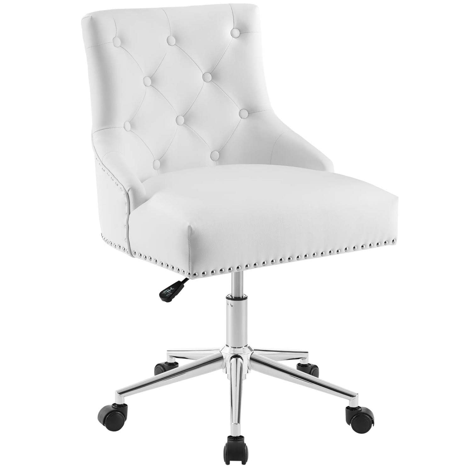 Modway Regent Tufted Button Faux Leather Swivel Office Chair with Nailhead Trim - White Ergonomic Desk Chair for Home Office, Gaming & Conference Room