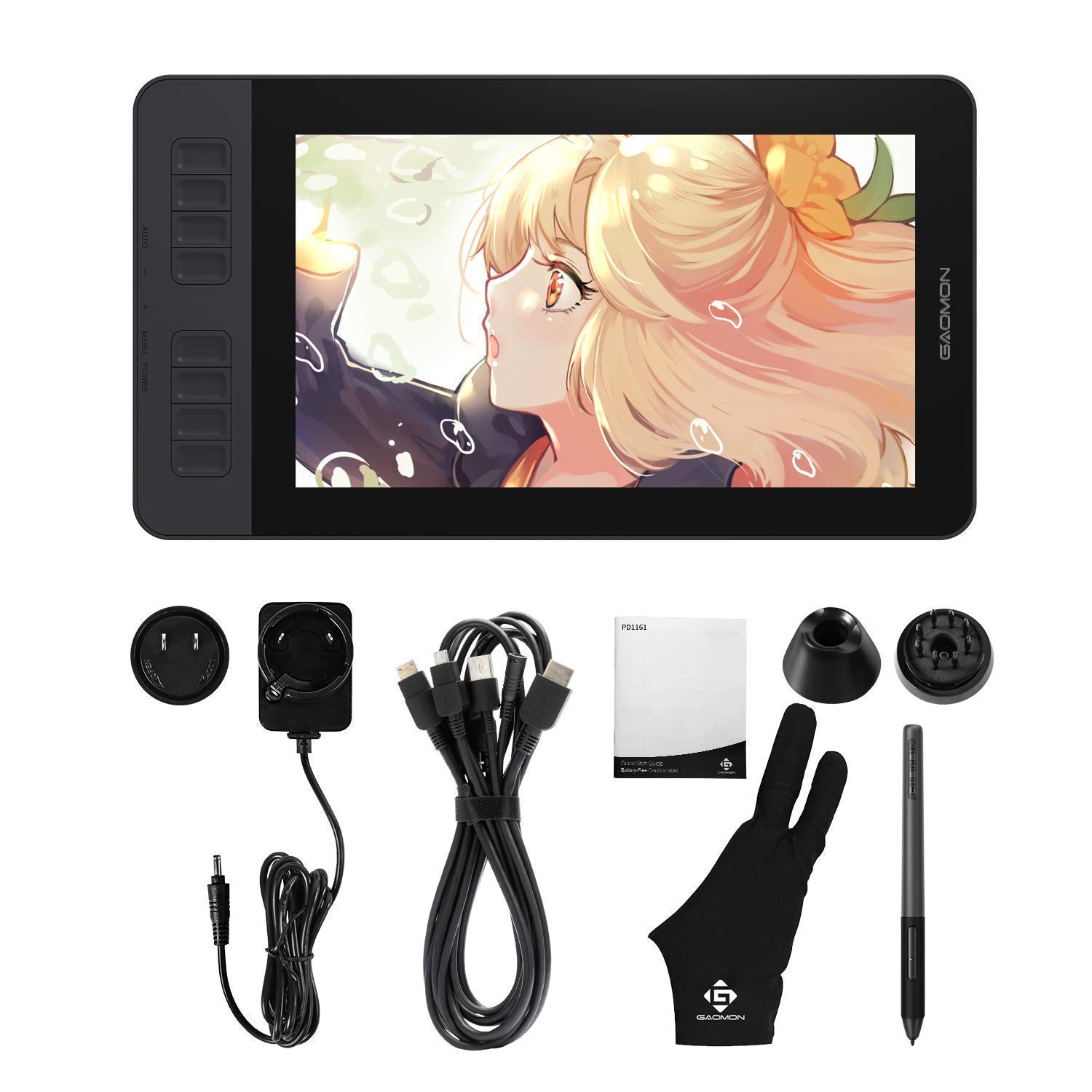 GAOMON PD1161 11.6 Inch Drawing Tablet with Tilt Support - 8192 Pressure Levels, Battery-Free Stylus Pen (AP50), 8 Shortcut Keys & Stand (GMS01) - Perfect for Digital Art, Graphic Design & Online Teaching