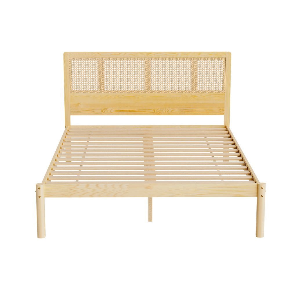 Rita Rattan Wooden Bed Frame with Pine & Bonita Pillow Top Medium Firm Mattress - Double Package, Perfect for Master Bedroom, Guest Room or Vacation Home