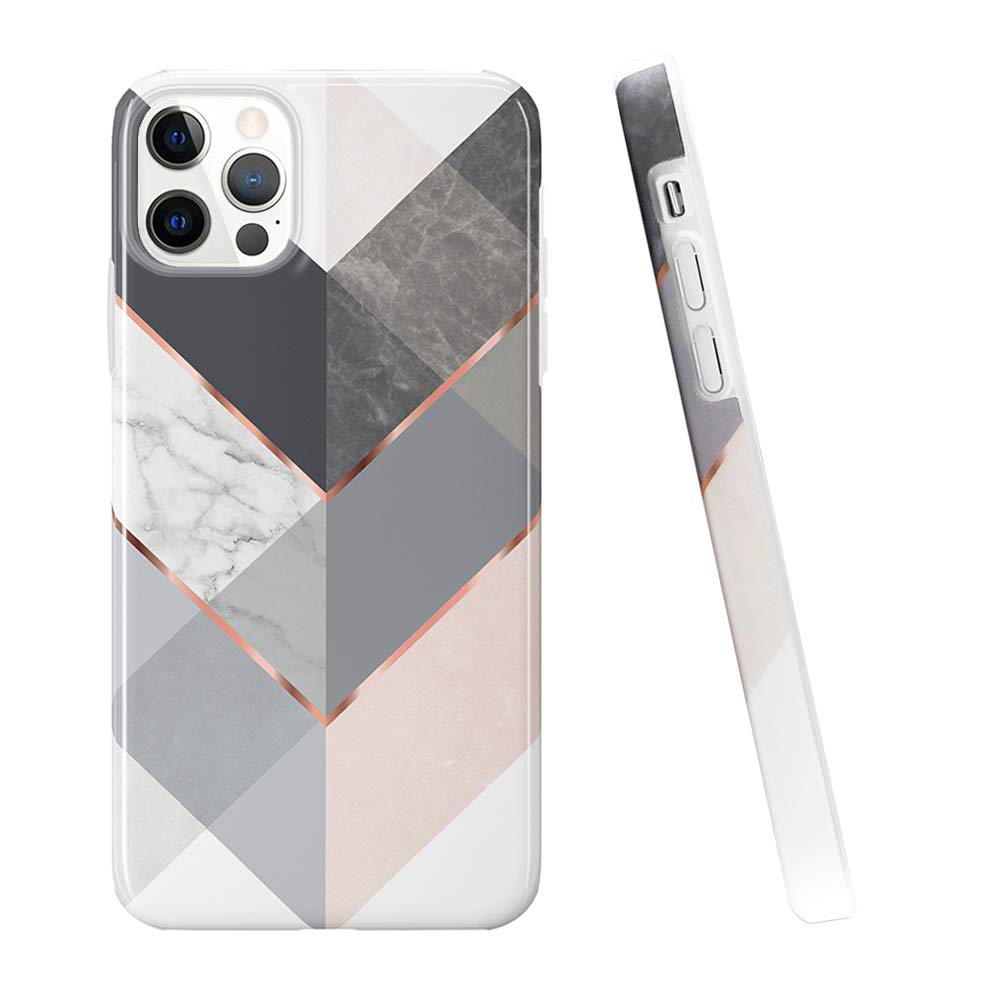 Obbii iPhone 12 Pro Max Case (6.7 inch) - Slim Protective TPU Silicone Cover with Geometric Marble Design | Shockproof Bumper | Available in Black, Grey & Pink | Perfect for Everyday Use, Work & Travel (2020 Model)