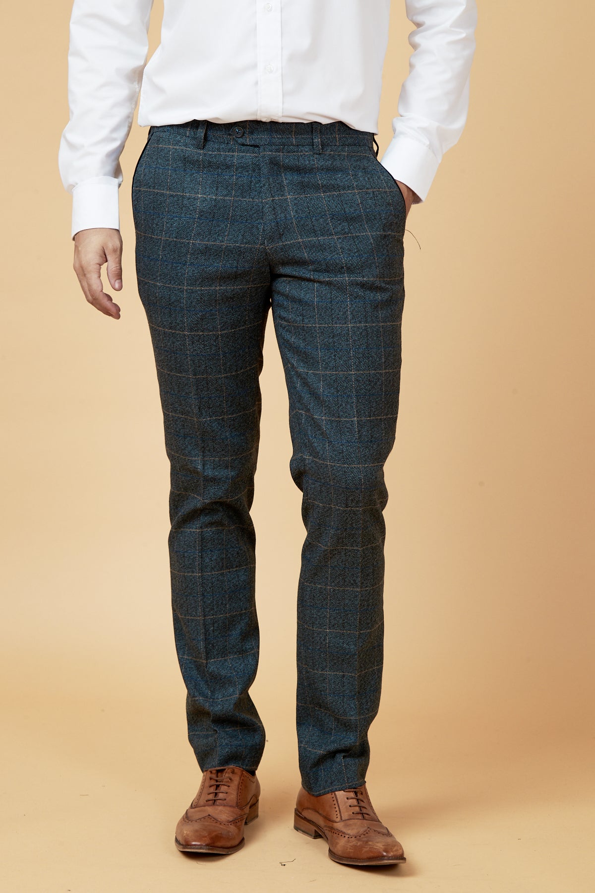 SCOTT Men's Blue Check Three Piece Suit - Formal Business Attire for Weddings, Office & Special Occasions