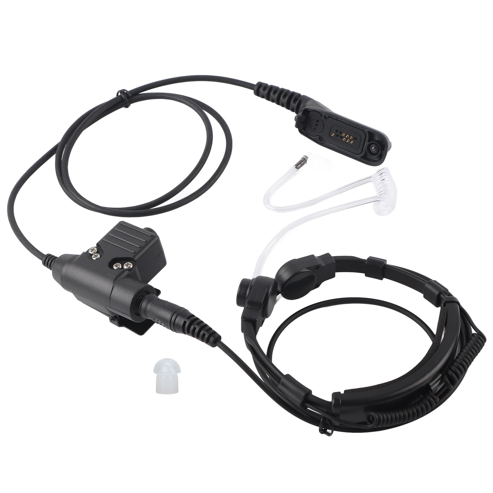 7.1mm Throat Mic Earpiece with U94 PTT - Retractable Talkie Headset for Motorola XIR P8268 P8668 - Hands-Free Communication for Security, Construction & Outdoor Activities