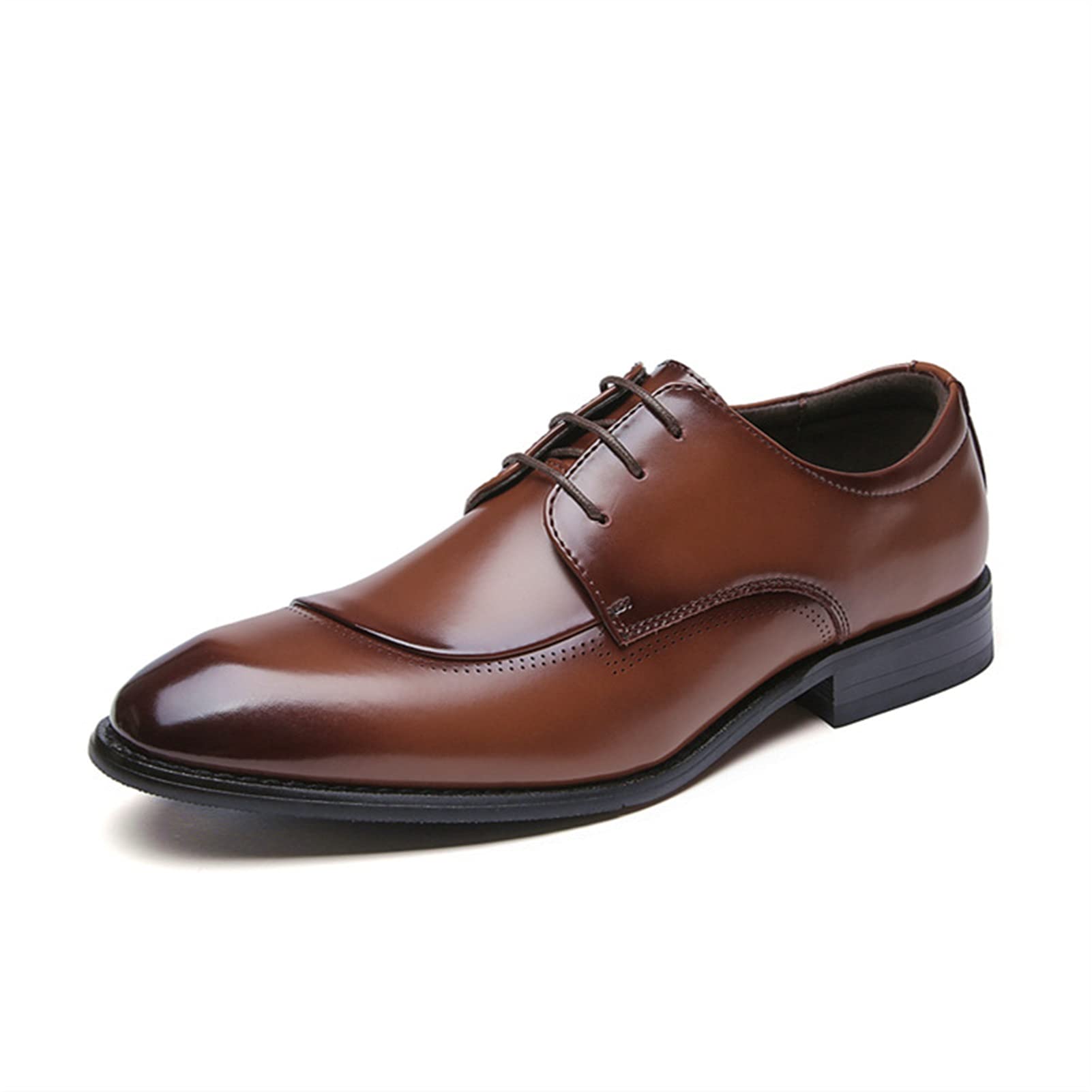 Men's Leather Dress Shoes - Oxford Lace Up Derby Shoes with Round Burnished Toe | Slip Resistant Rubber Sole & Low Block Heel | Formal Wedding, Business & Office Wear