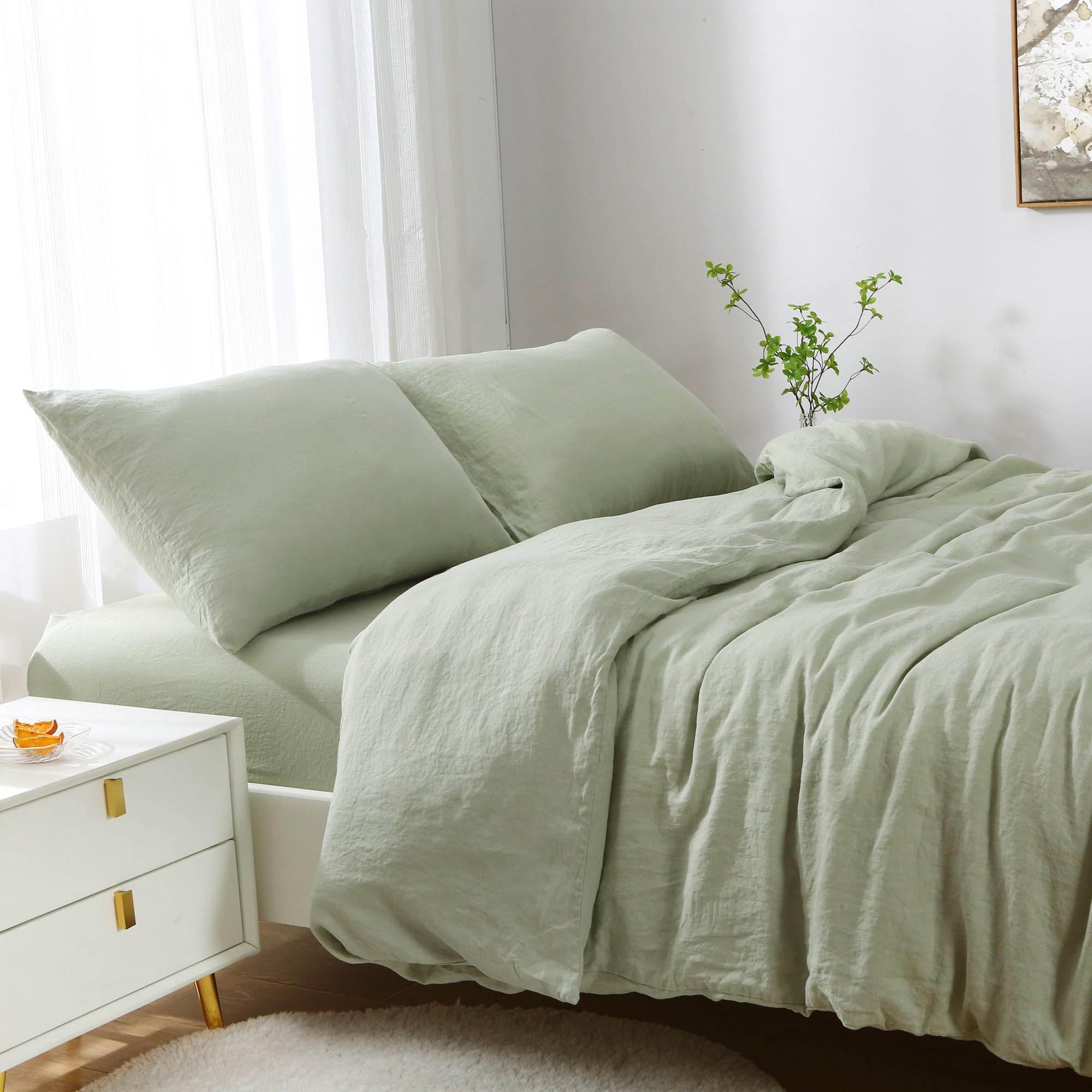 Premium 100% French Linen Duvet Cover Set - Ultra Soft & Breathable Luxury Bedding for All Seasons - Perfect for Master Bedroom, Guest Room & Airbnb Stays