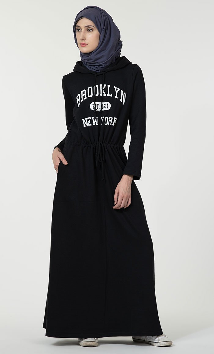 Brooklyn New York Hoodie Abaya Dress - Stylish Muslim Women's Modest Fashion for Everyday Wear & Special Occasions