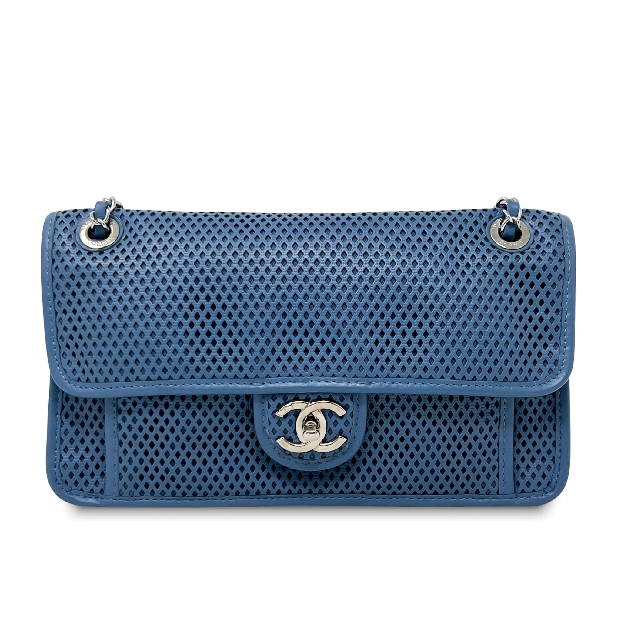 Chanel Blue Perforated French Riviera Quilted Leather Flap Bag - Luxury Crossbody Purse for Women, Perfect for Beach Vacations & Summer Outings