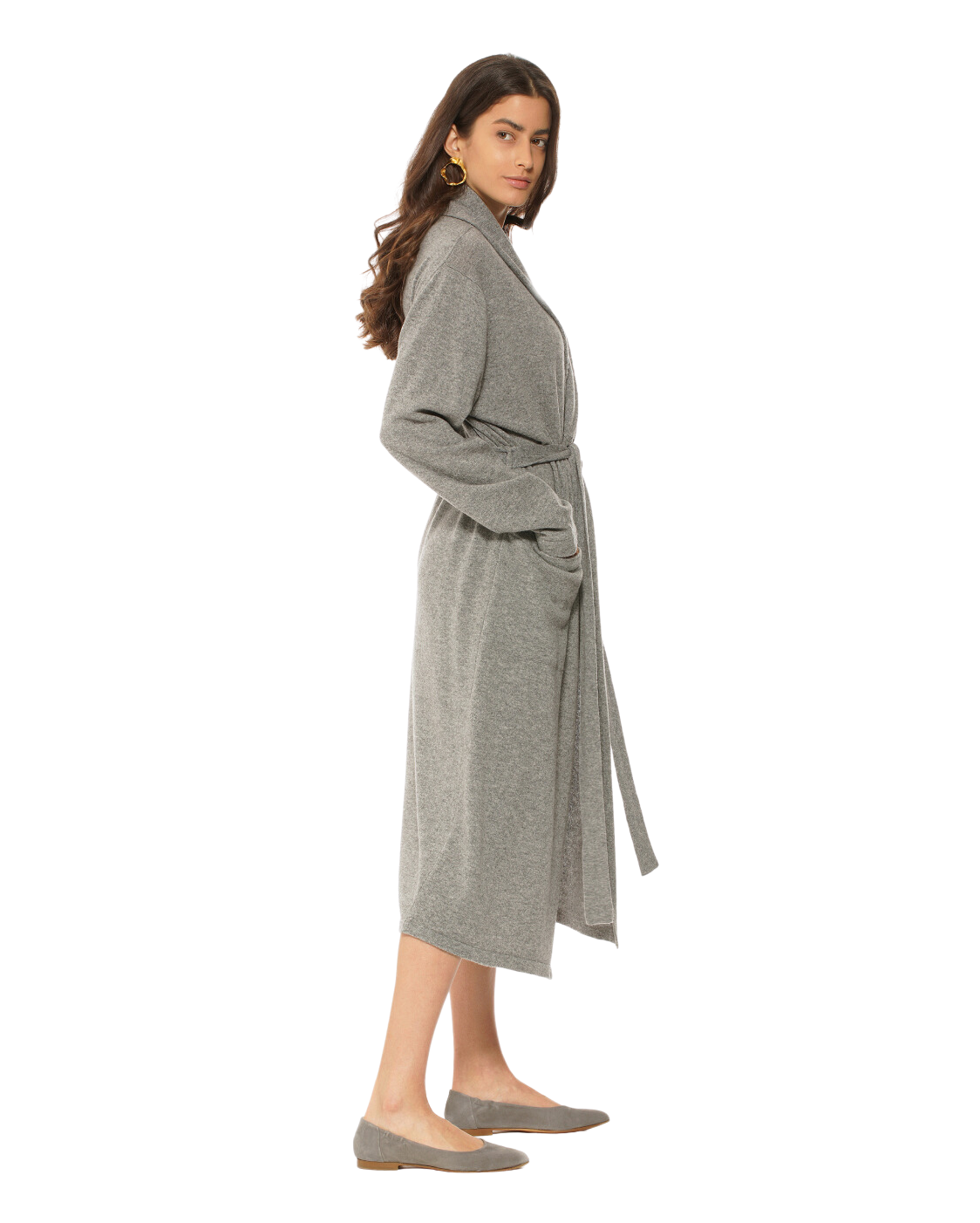 Luxury Women's Pure Cashmere Knit Robe - Soft & Warm Lemon Yellow Winter Loungewear for Spa, Home & Gift Giving