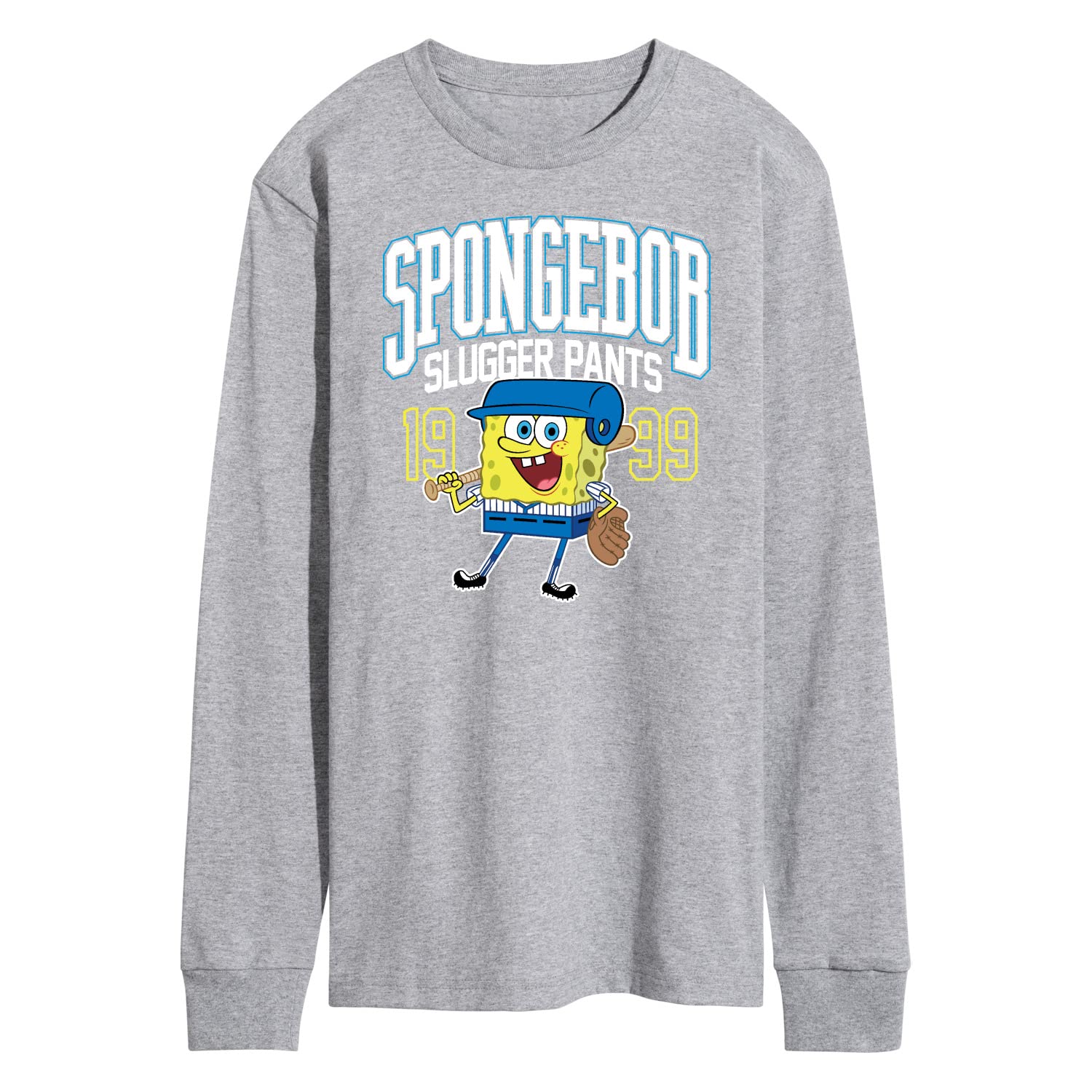 HYBRID APPAREL Men's Spongebob Squarepants American Slugger Long Sleeve Graphic T-Shirt - Cartoon Character Casual Wear for Fans, Streetwear, and Gift Giving