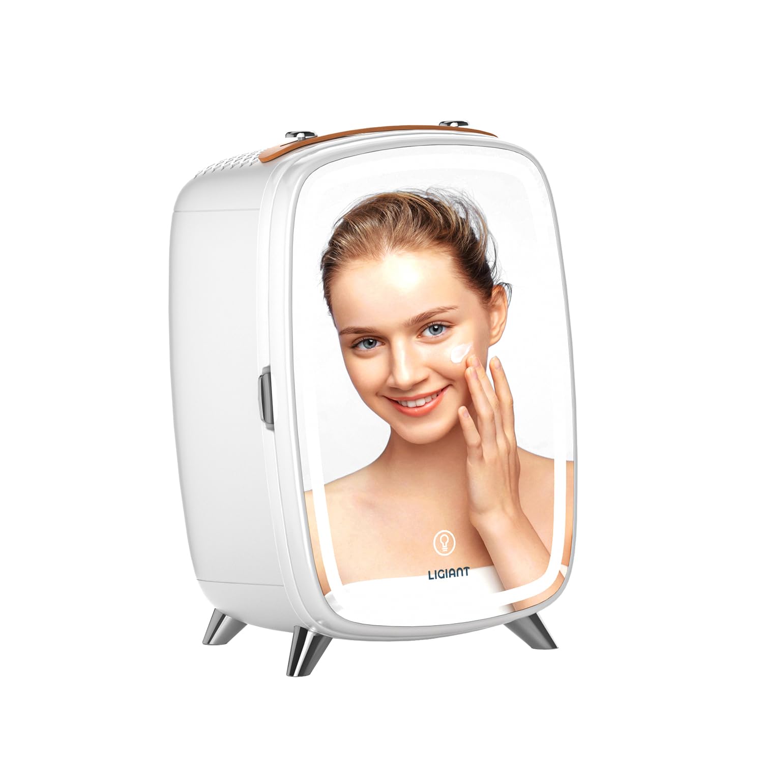 Mini Skincare Fridge with 3-Level Dimmable LED Mirror - 6L Large Capacity, Quiet Semiconductor Cooling Beauty Fridge for Cosmetics, Perfumes & Medications - Perfect for Bedroom, Office, Travel & Salon Use