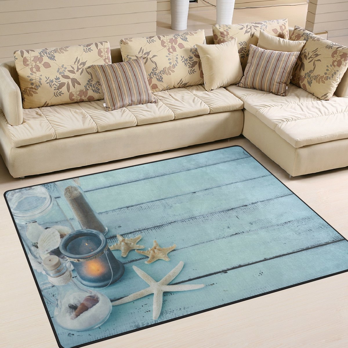ALAZA Vintage Coastal Starfish Seashell Area Rug 5'3