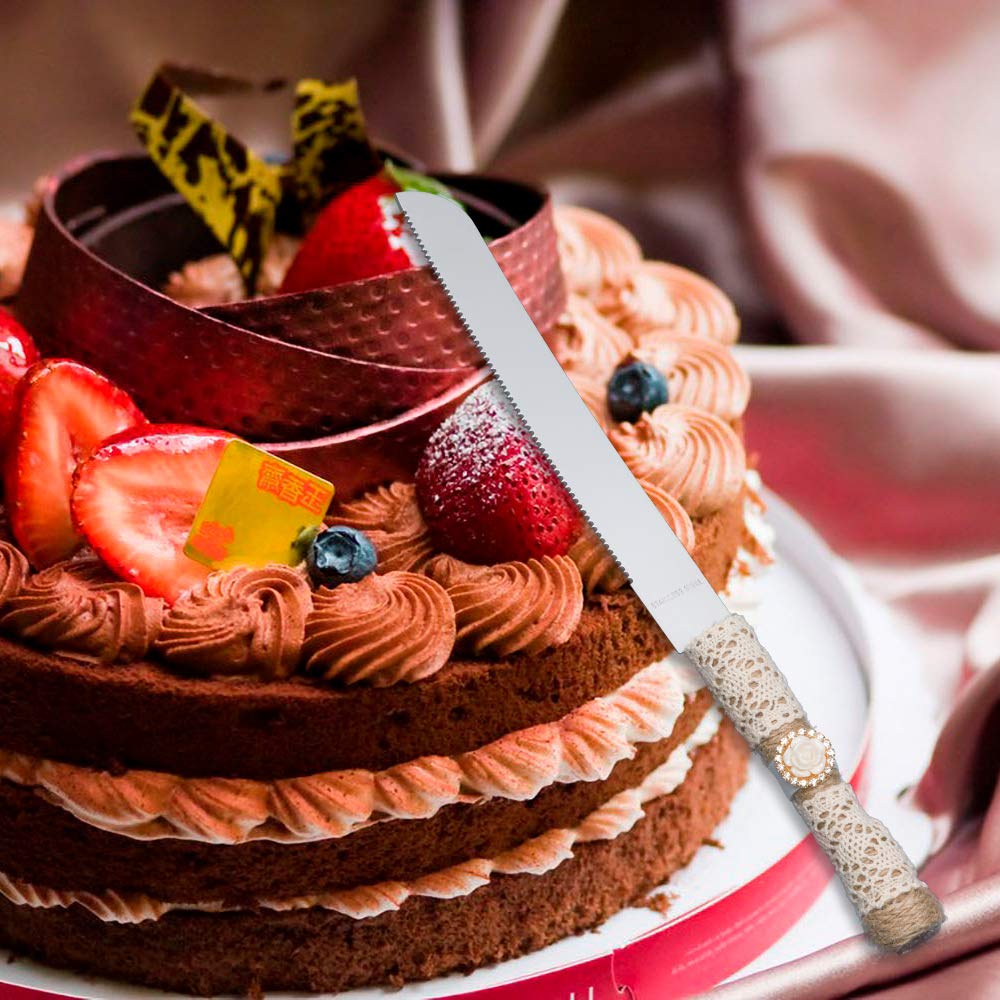 Rustic Wedding Cake Serving Set - Bride & Groom Cake Cutting Utensils with Pizza Pie Knife & Server | Perfect for Wedding Cakes, Anniversary Desserts & Party Pies