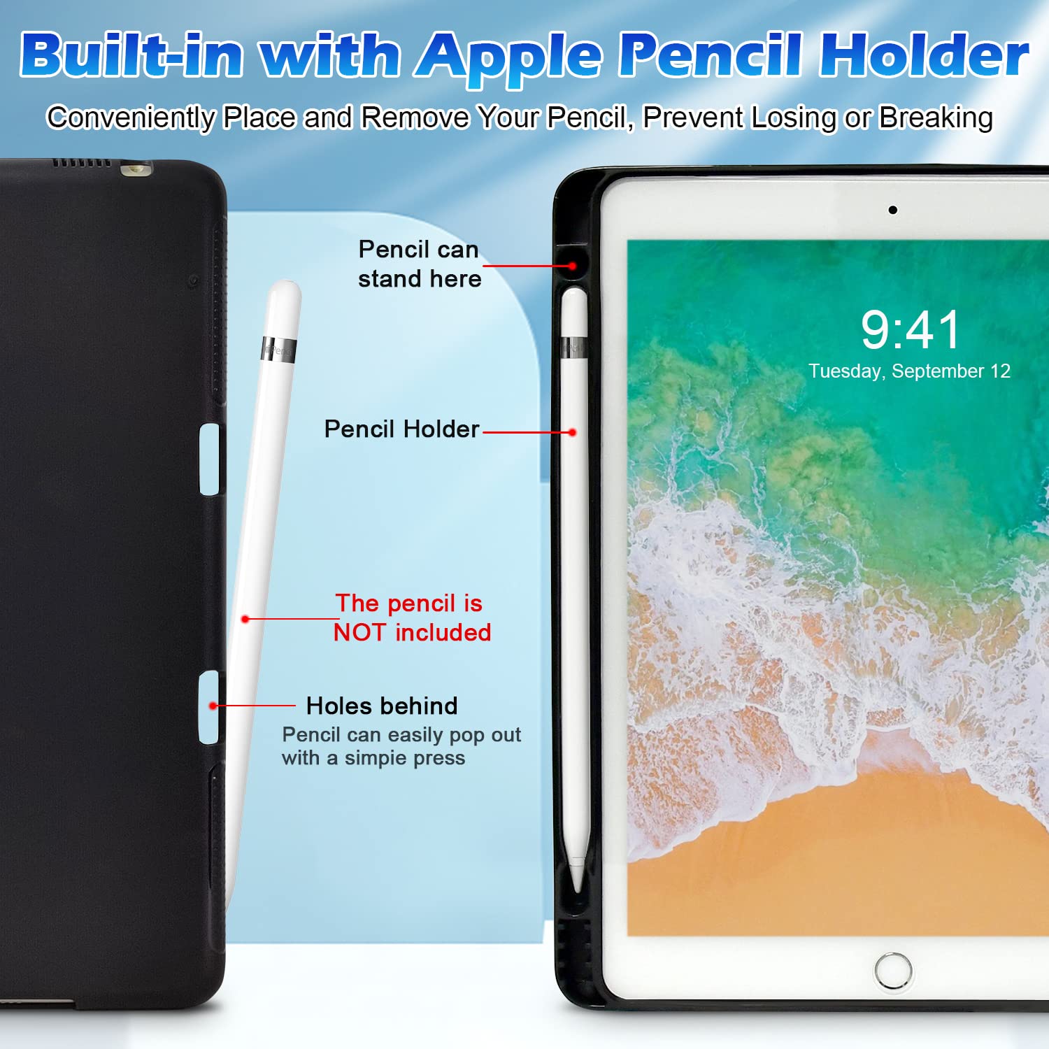 Premium Leather Folio Case for iPad 6th/5th Gen (2018/2017), iPad Air 2 (2014), iPad Air (2013) & iPad Pro 9.7