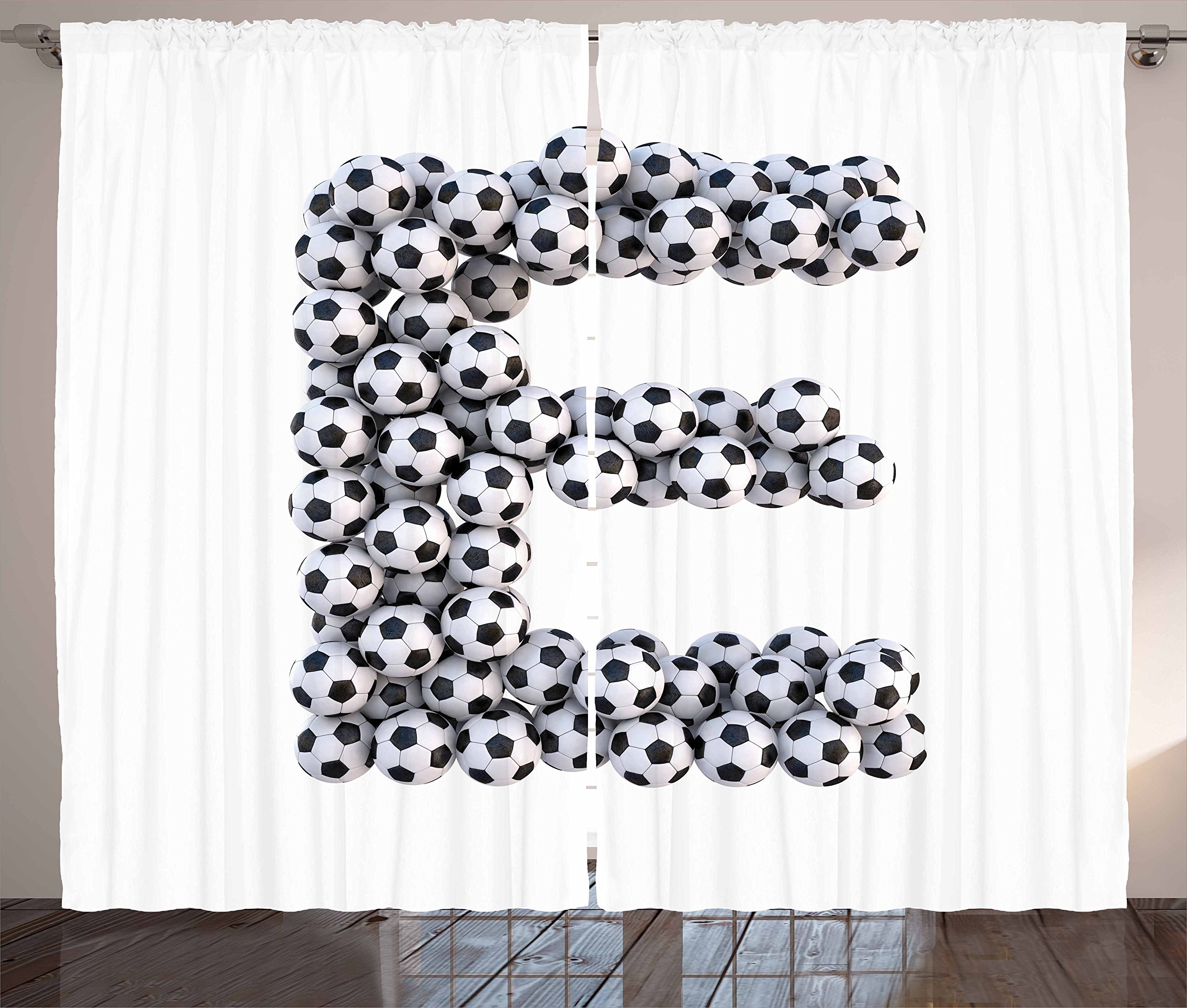 Ambesonne Black and White Letter E Curtains - Hexagon Balls Sporting Equipment Design, 2 Panel Set 108