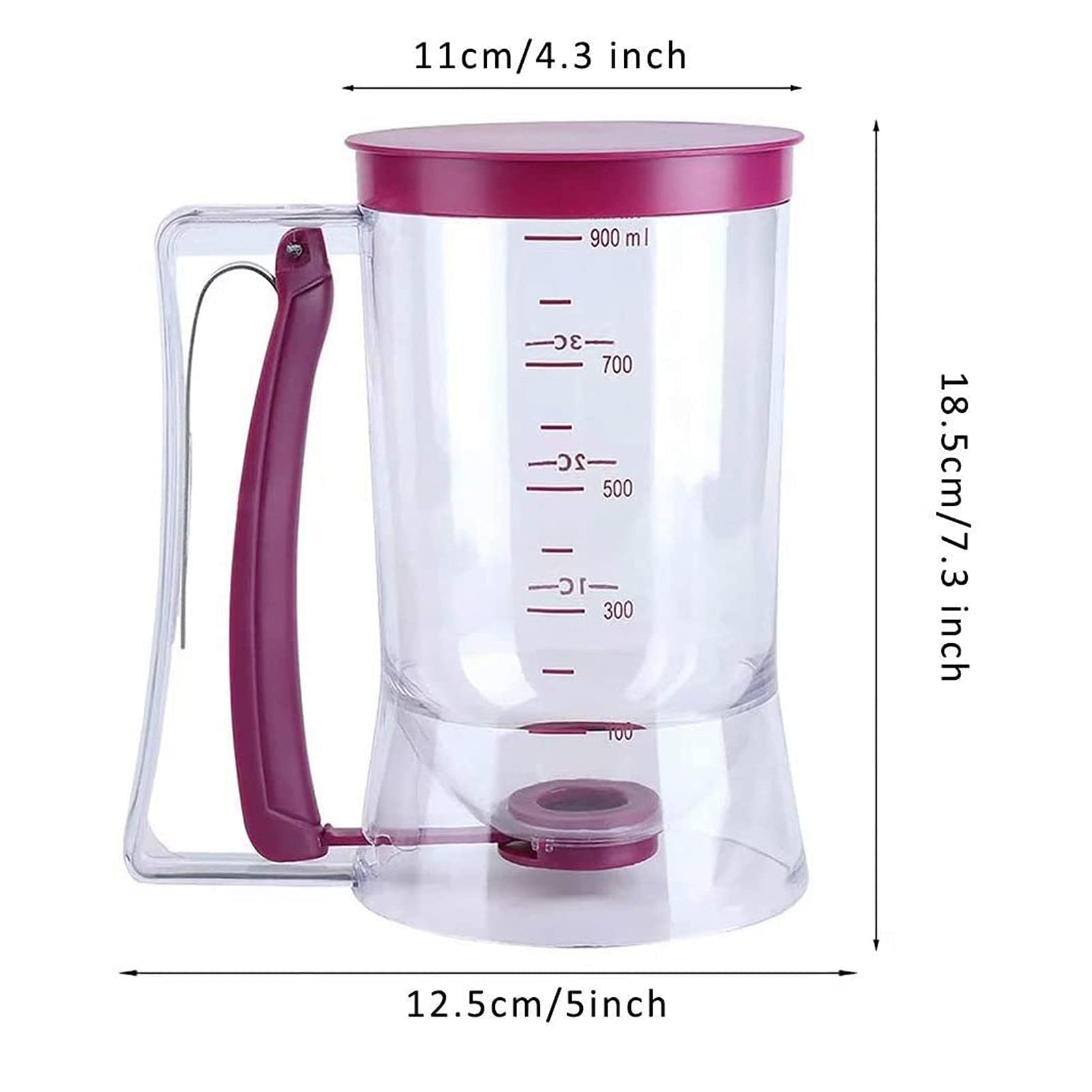 900mL Pancake Batter Dispenser with Measuring Marks - Squeeze Handle & Silicone Brush for Perfect Pancakes, Cupcakes, Crepes, Cakes - Ideal for Breakfast, Baking, and Party Food Preparation