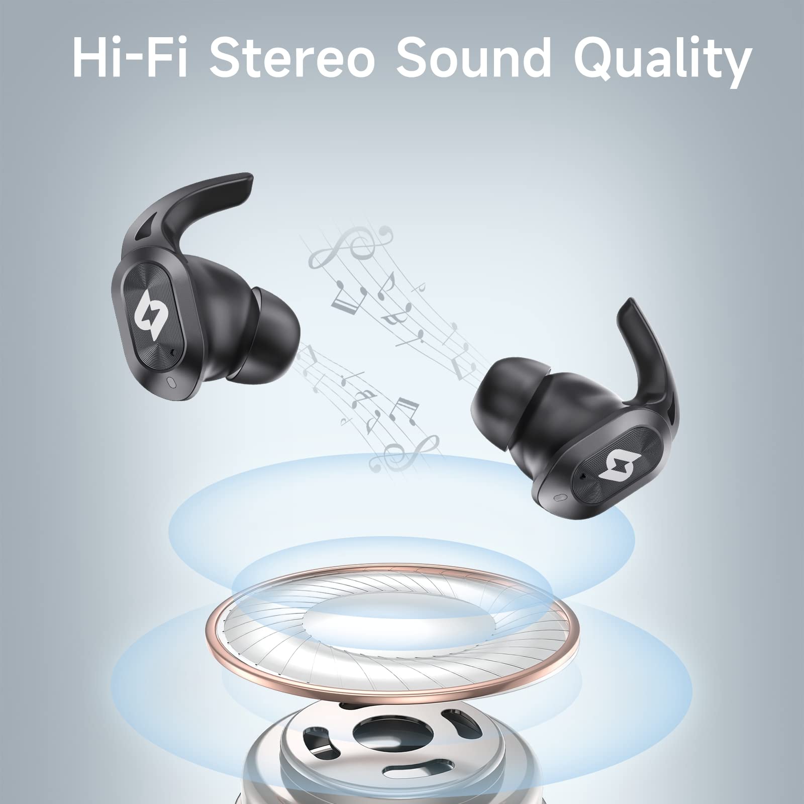 Wireless Bluetooth Earbuds with Wireless Charging Case, 32H Playtime, LED Display, IPX7 Waterproof, Built-in Mic, Stereo Bass - Compatible with iPhone Samsung Android - Perfect for Gym, Workout, Running, Sports & TV Watching