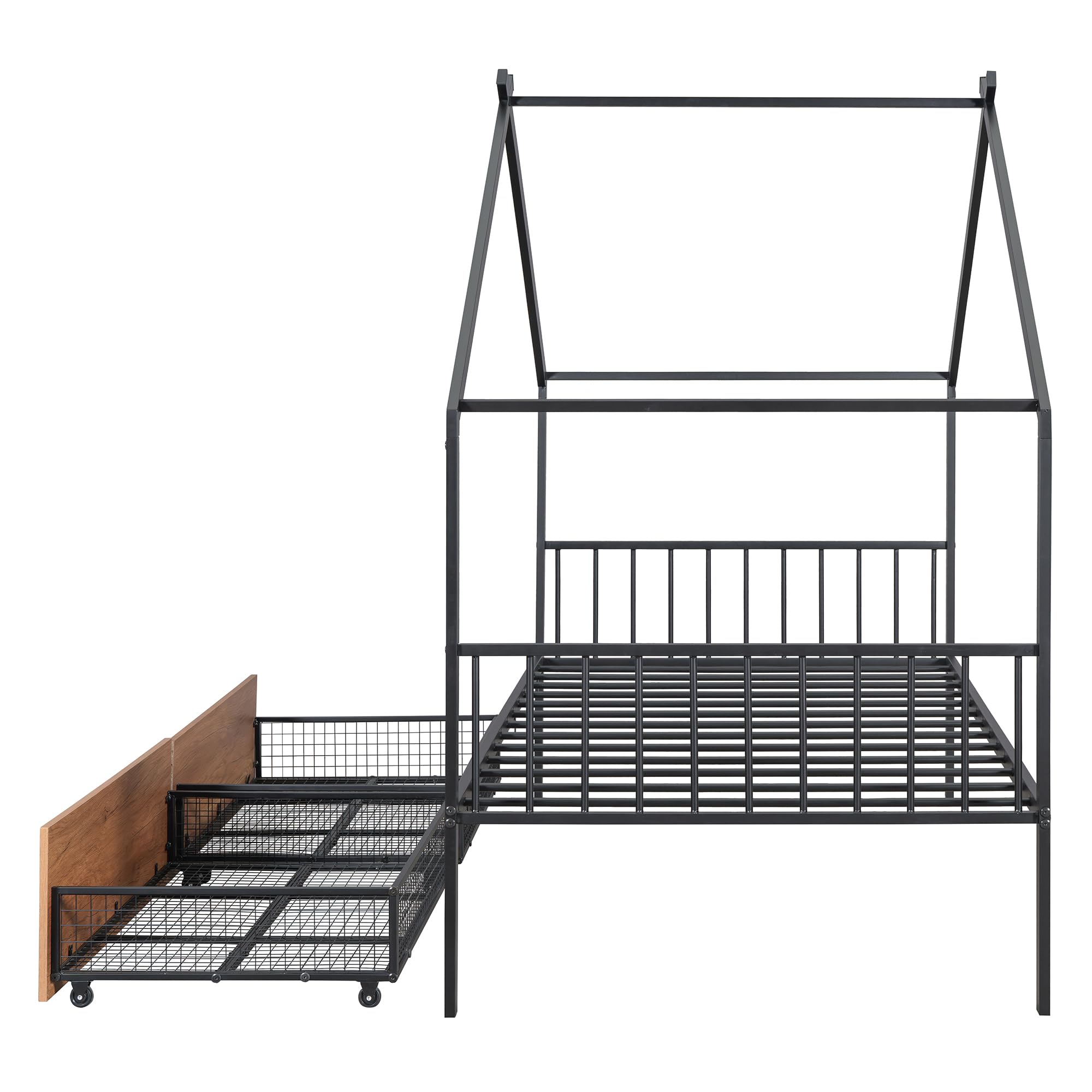 Merax Twin Size Metal Floor House Bed Frame with 2 Drawers - Sturdy Kids Bed for Boys & Girls Bedroom, Playroom or Dorm Room