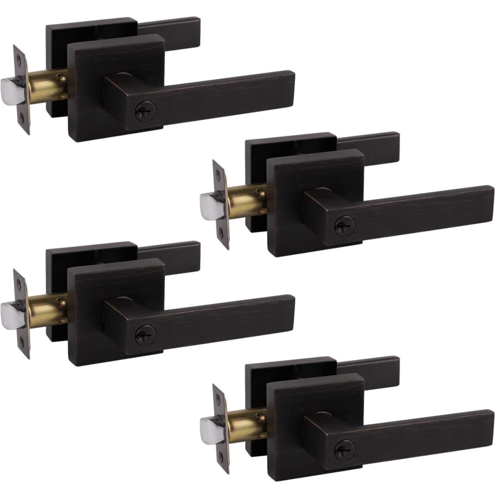 Probrico 4-Pack Keyed Alike Entry Lever Door Locks - Oil Rubbed Bronze Square Keyed Handles for Heavy Duty Interior/Exterior Use - Compatible with Right/Left Handed Doors - Perfect for Homes, Offices, and Commercial Buildings Security