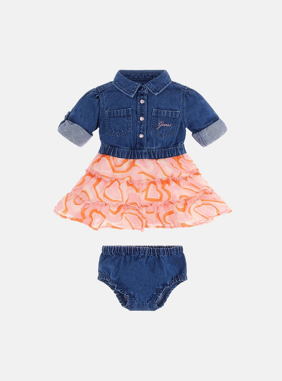 Blue Denim & Heart Print Baby Dress with Panties Set (3-18 Months) - Cute Outfit for Girls, Photo Shoots & Special Occasions