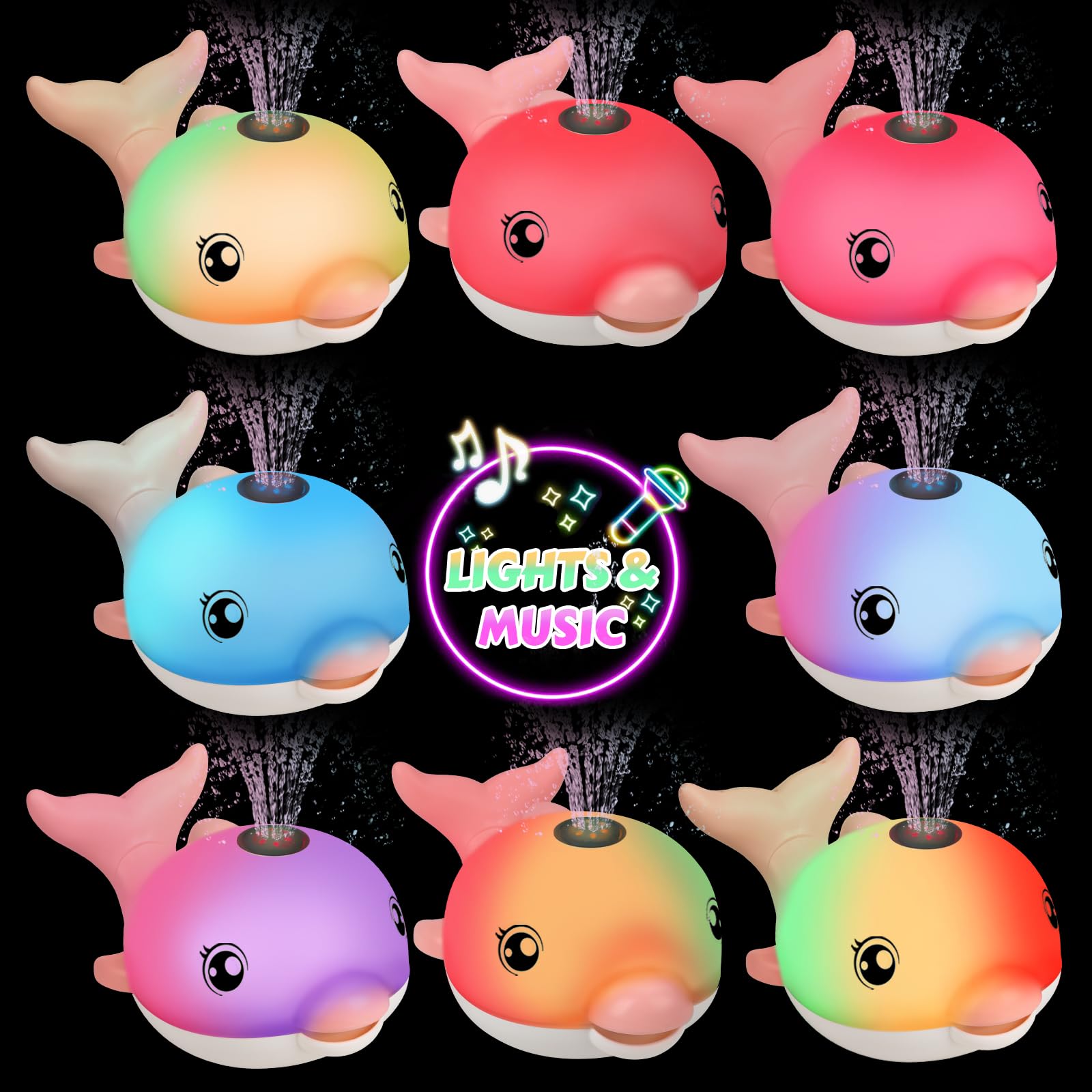 Rechargeable Light Up Dolphin Bath Toys for Babies 6-18 Months - Musical Sprinkler Bathtub Toys for Toddlers 1-4 Years Old Boys & Girls | Easter Basket Stuffers & Kids Birthday Gifts | Fun Bath Time & Sensory Play for Infants