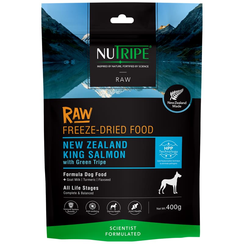 Premium Freeze-Dried Raw Dog Food - Nutripe NZ King Salmon & Green Tripe 400g | Grain-Free, High-Protein Treat for Dogs | Perfect for Training, Travel & Digestive Health