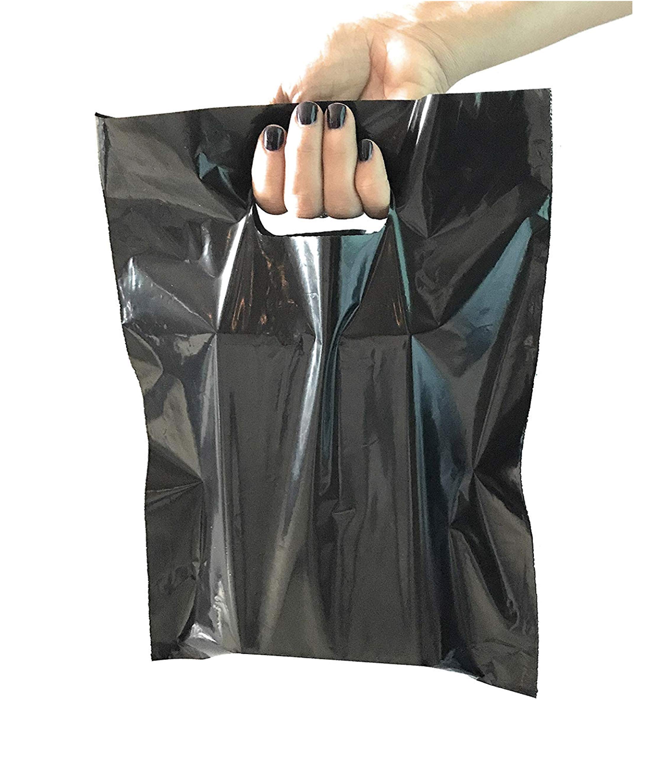 Black Plastic Retail Bags - 9x12, 12x15, 15x18 Inch Sizes - Pack of 100/200/500 - 100% Recyclable Store Merchandise Bags for Boutique, Gift Shop & Retail Packaging