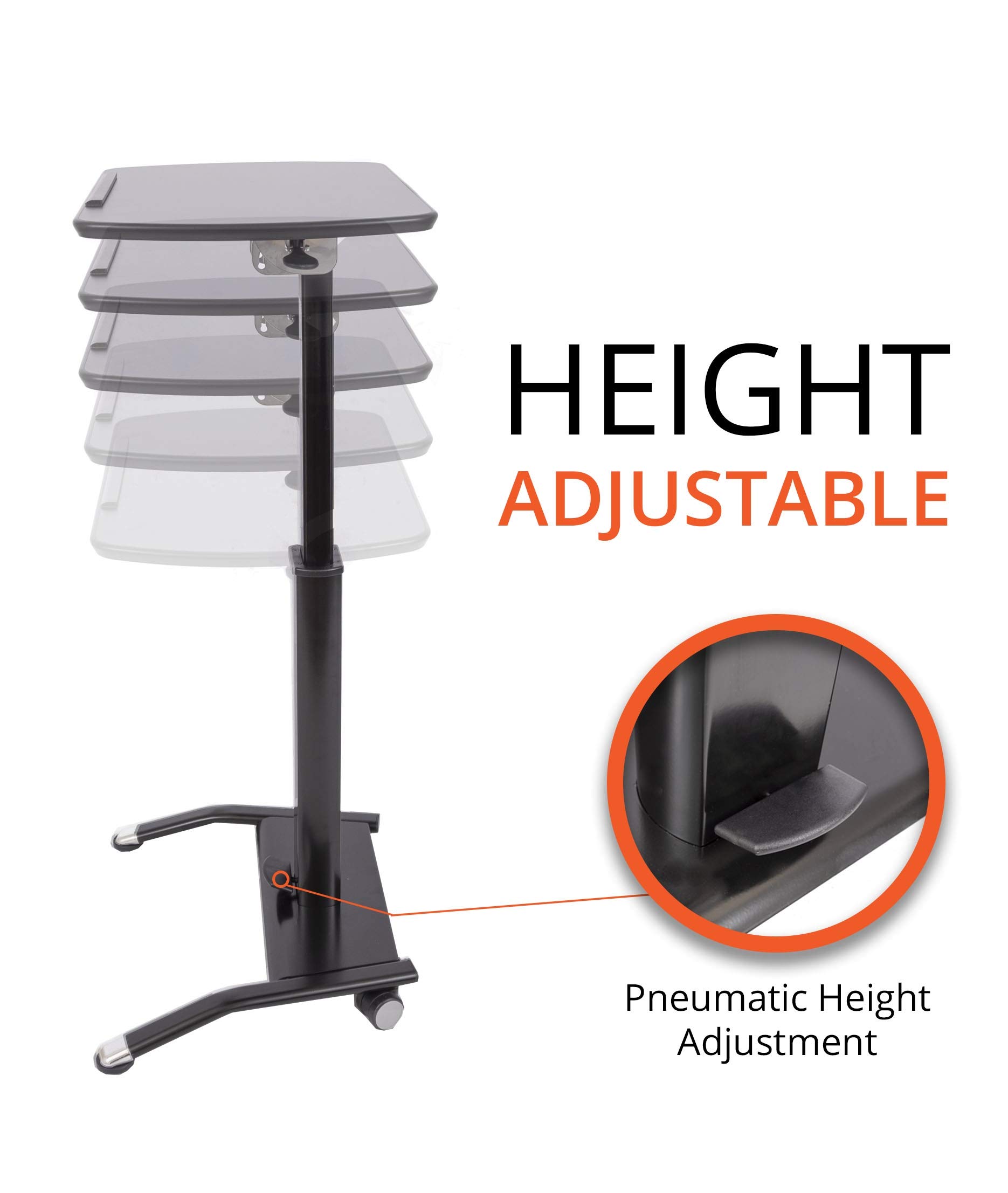 Adjustable Height Standing Desk with Tilting Laptop Stand - Ergonomic Pneumatic Lectern Podium for Office & Home (Black, 25.5