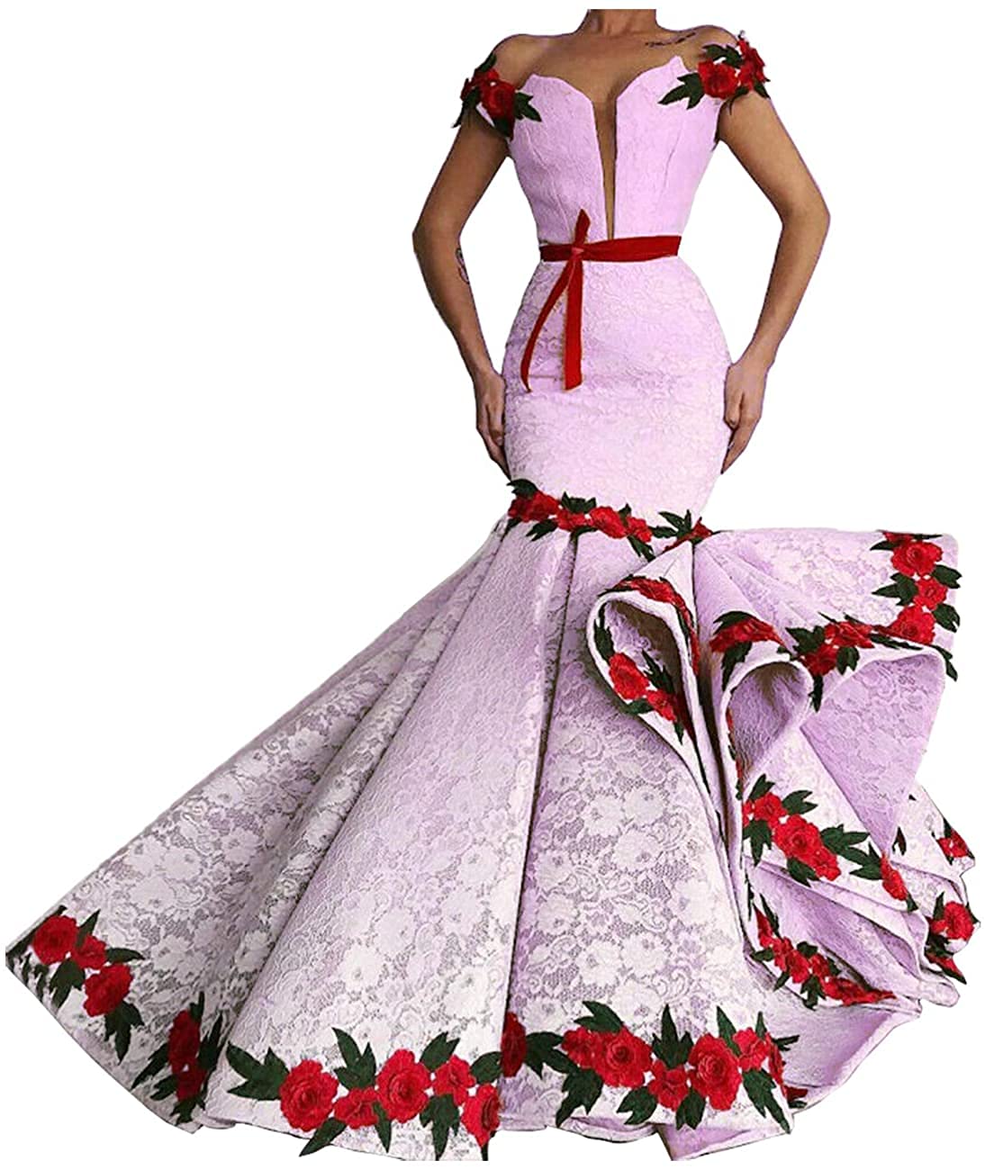 Elegant Lace Mermaid Prom Dress for Women - Sleeveless Evening Gown with Floral Appliques for Wedding, Bridal Shower & Special Occasions