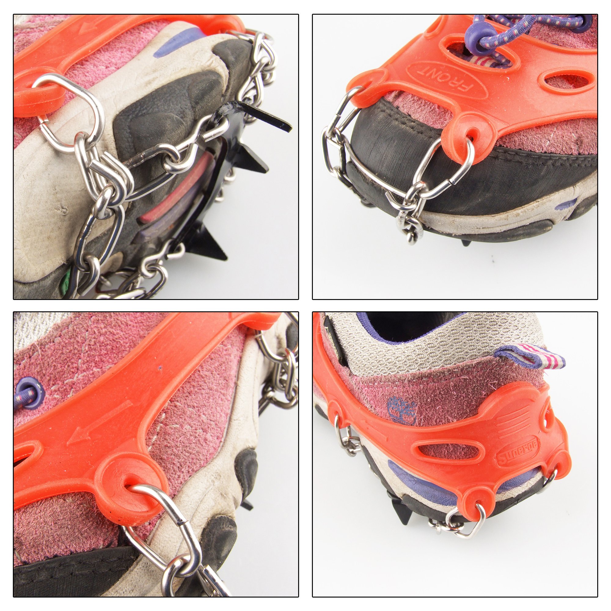 11 Teeth Anti-Slip Ice Crampons with Stainless Steel Chains for Kids & Teens - Lightweight Outdoor Snow Traction Cleats for Hiking, Winter Walking & Snowy Adventures (Includes Carry Bag)
