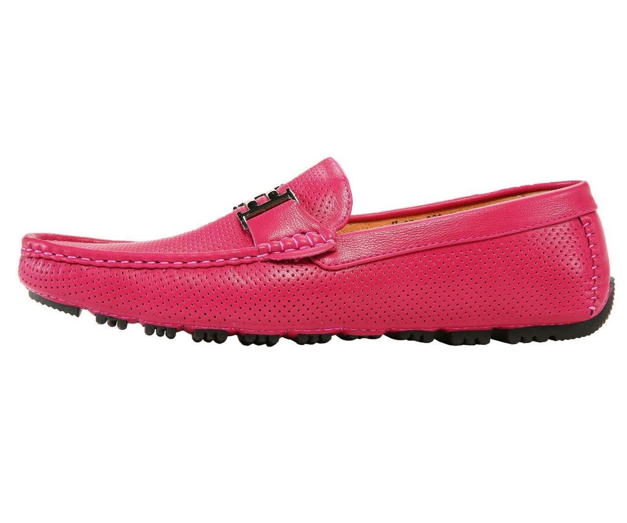 Men's Fuchsia Perforated Smooth Leather Driving Moccasins - Comfortable Slip-On Loafers for Casual Wear & Road Trips - Perfect for Business Casual, Office, and Weekend Outings