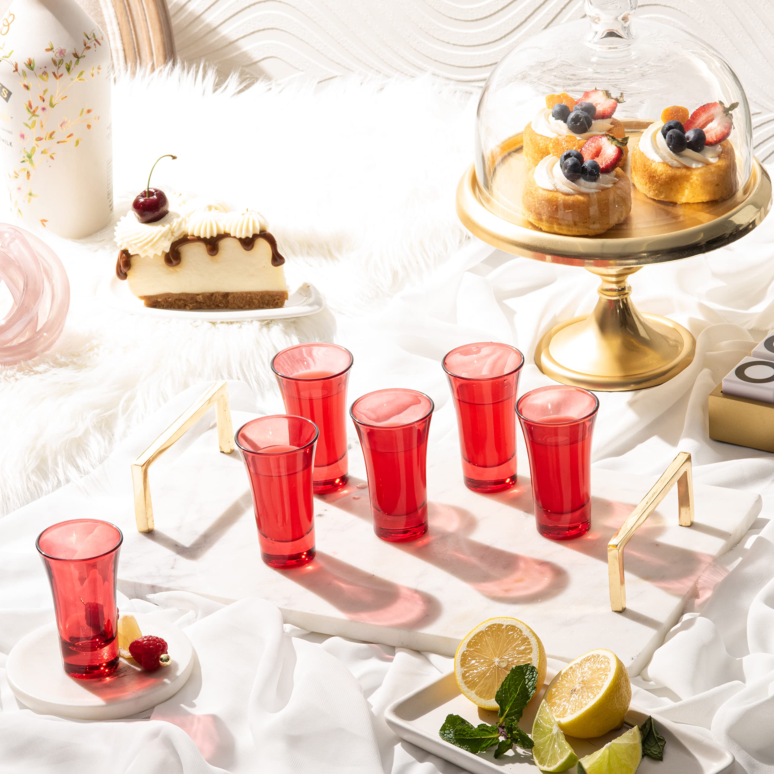 M&N HOME 2 Oz Red Shot Glasses Set of 6 - Heavy Base Colored Glass Shot Cups for Tequila, Vodka & Liquor - Perfect for Christmas Parties, Barware & Home Entertaining