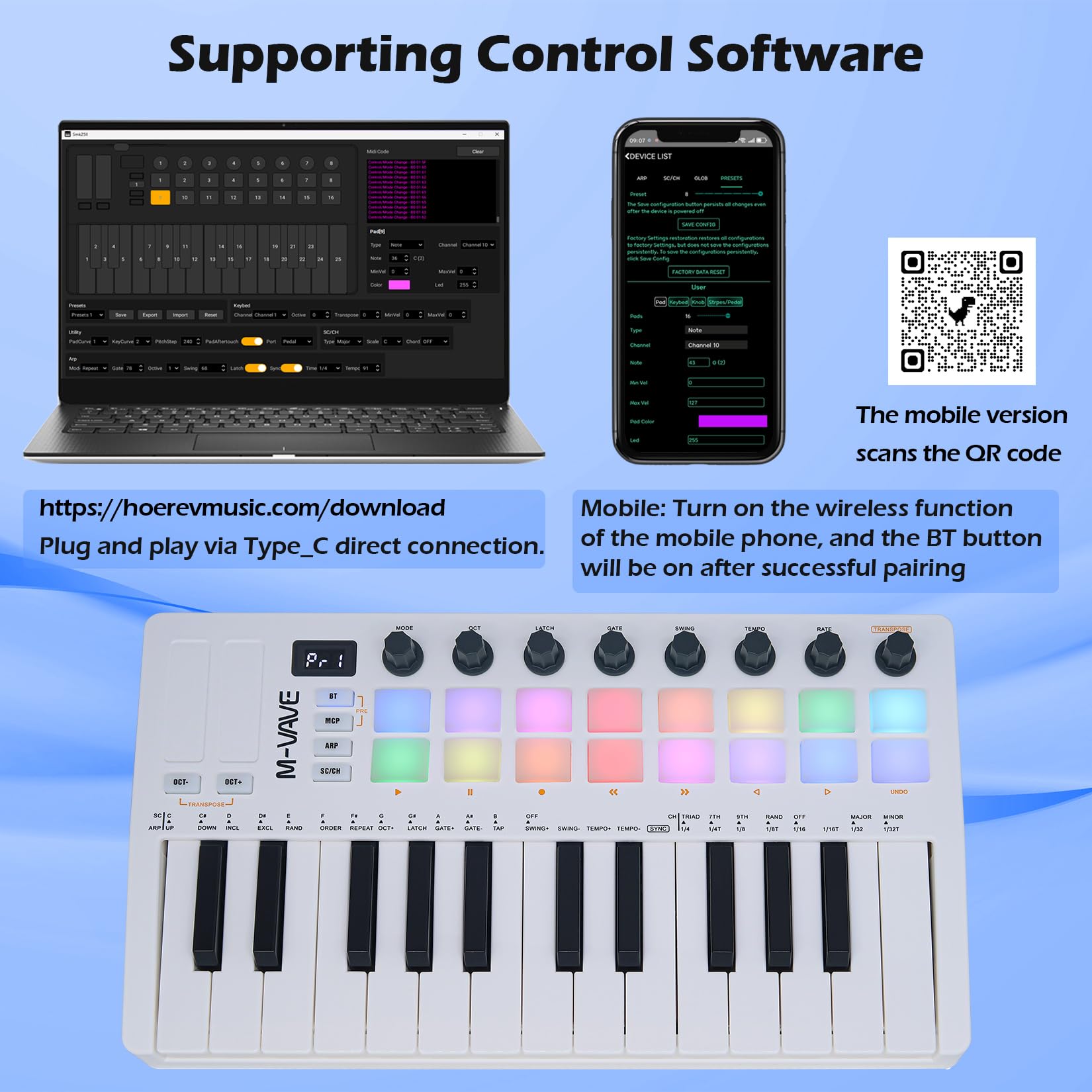 25-Key Backlit Drum Pad MIDI Keyboard Controller – Professional Beat Maker & Keytar for Music Production with Wireless Connectivity & Built-in Battery (White) | Perfect for Studio Recording, Live Performances & DJ Sets