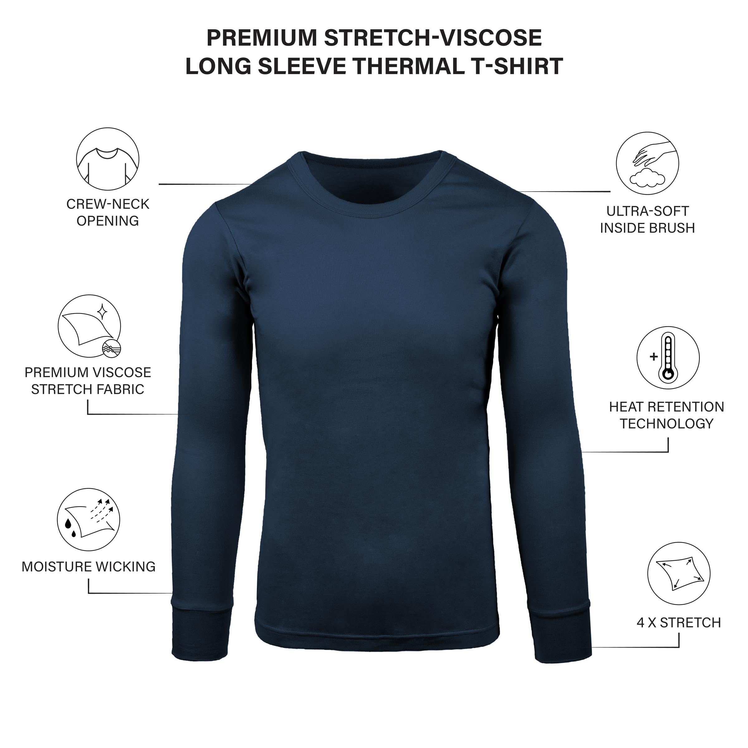 Men's Thermal Long Sleeve Shirts - Winter Base Layer for Cold Weather (3-Pack) | Warm Fleece Lined Undershirts for Hiking, Skiing & Outdoor Activities
