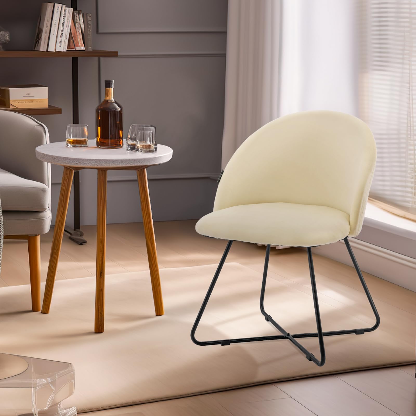 Redlife Velvet Vanity Chair with Back - Modern Upholstered Makeup Chair for Bedroom & Dressing Room, Beige Accent Chair for Women's Beauty Station & Home Decor