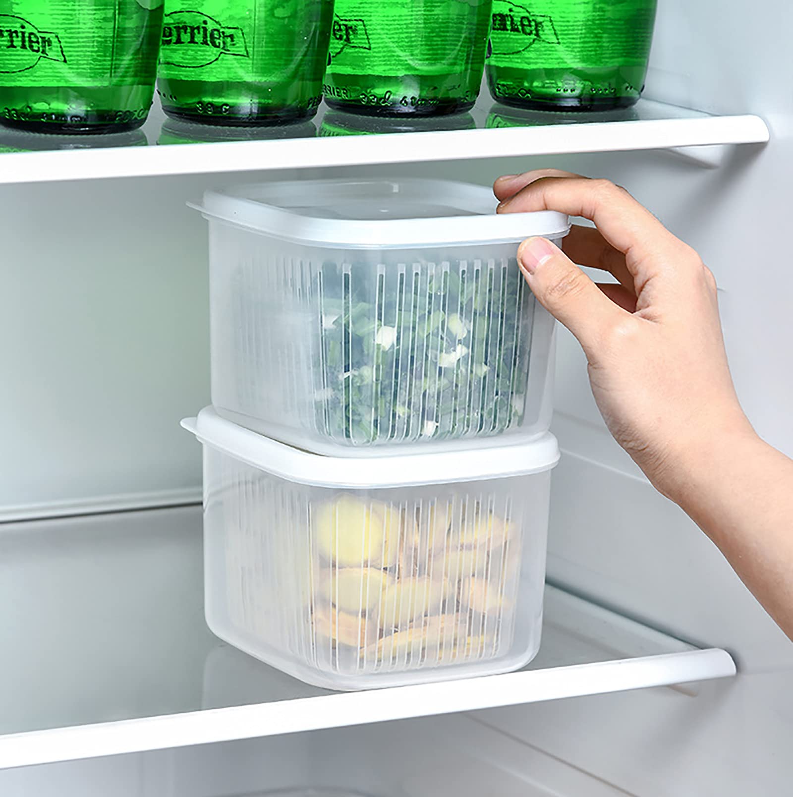 2 Pack BPA-Free Vegetable & Fruit Storage Containers with Leak-Proof Lids - Fresh Produce Saver for Berries, Grapes & Salad - Perfect for Fridge Organization & Meal Prep