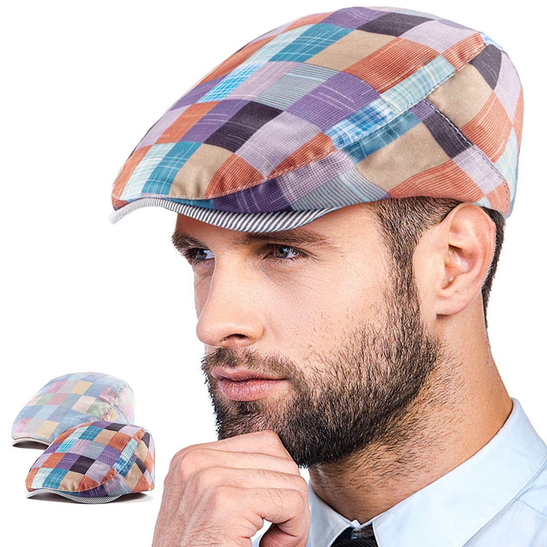 2 Pack Unisex Flat Cap Newsboy Hat for Men & Women - Vintage Scally Cap Summer Golf Hat for Outdoor Activities, Casual Wear & Fashion Accessories