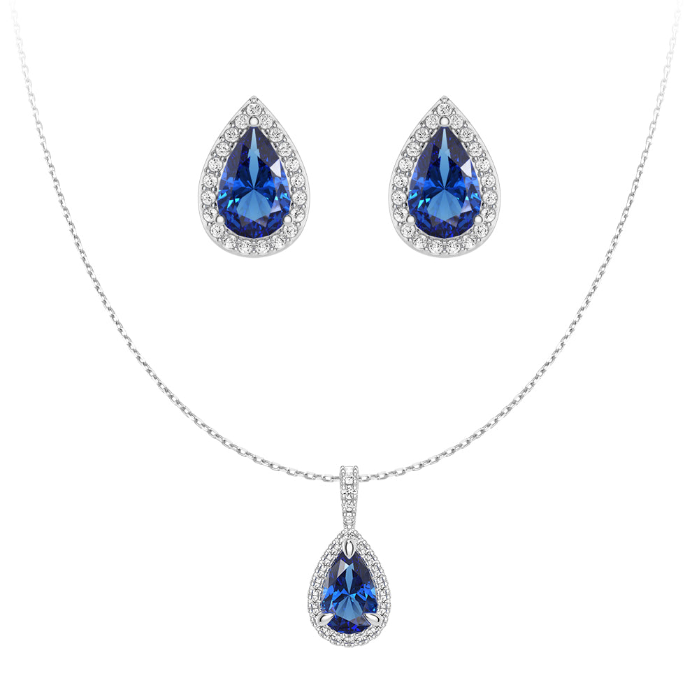 Exquisite Pear Shaped Sapphire Pendant & Stud Earrings Set - Elegant Jewelry Gift for Women - Perfect for Weddings, Anniversaries & Special Occasions