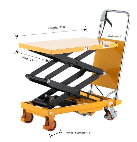Apollolift A 2007 Heavy Duty Double Scissor Lift Table - 770 lbs Capacity, 51.2