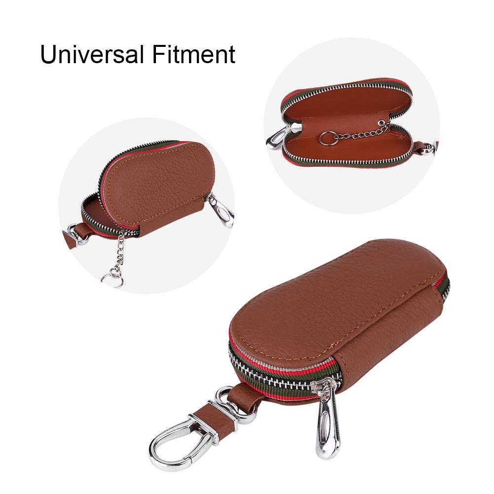 Dweekiy Universal PU Leather Car Key Chain Holder - Zipper Key Case Storage Bag for Auto Keys (Brown) | Durable & Stylish Key Organizer for Men & Women | Perfect for Home, Office, and Travel Use