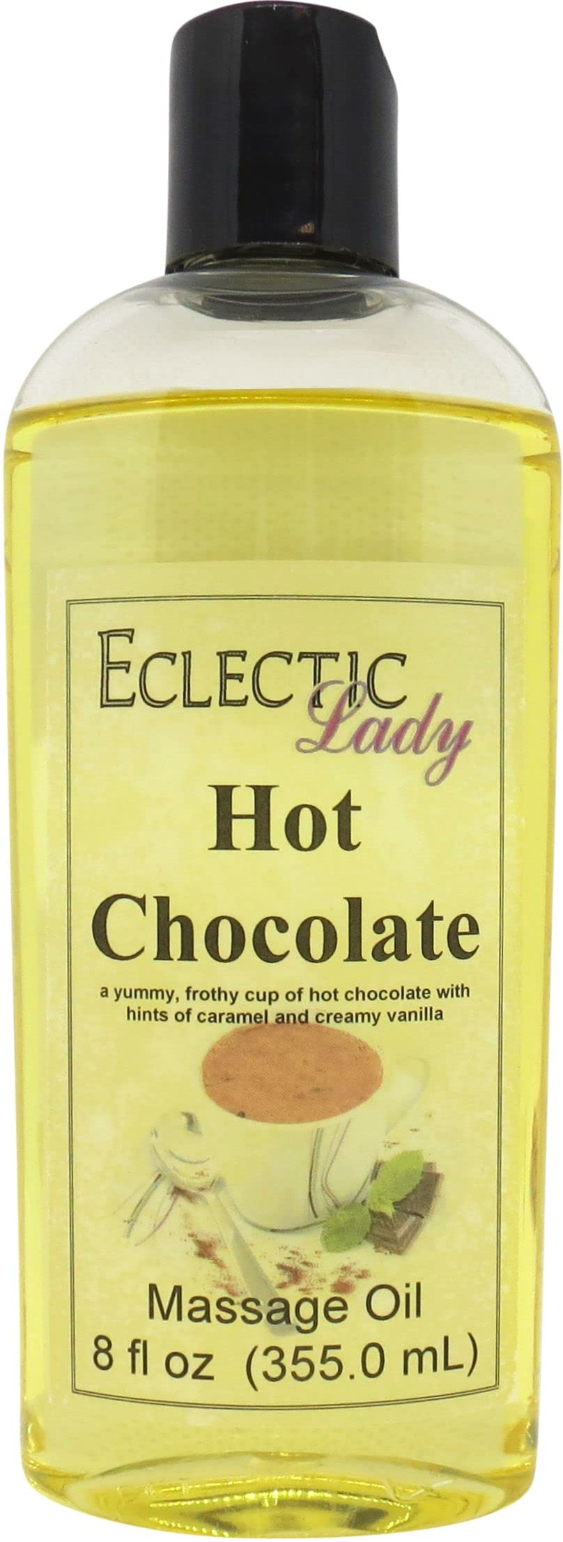 8 oz Hot Chocolate Massage Oil with Sweet Almond & Jojoba Oil - Preservative Free Aromatherapy Oil for Couples Massage, Relaxation & Spa Nights