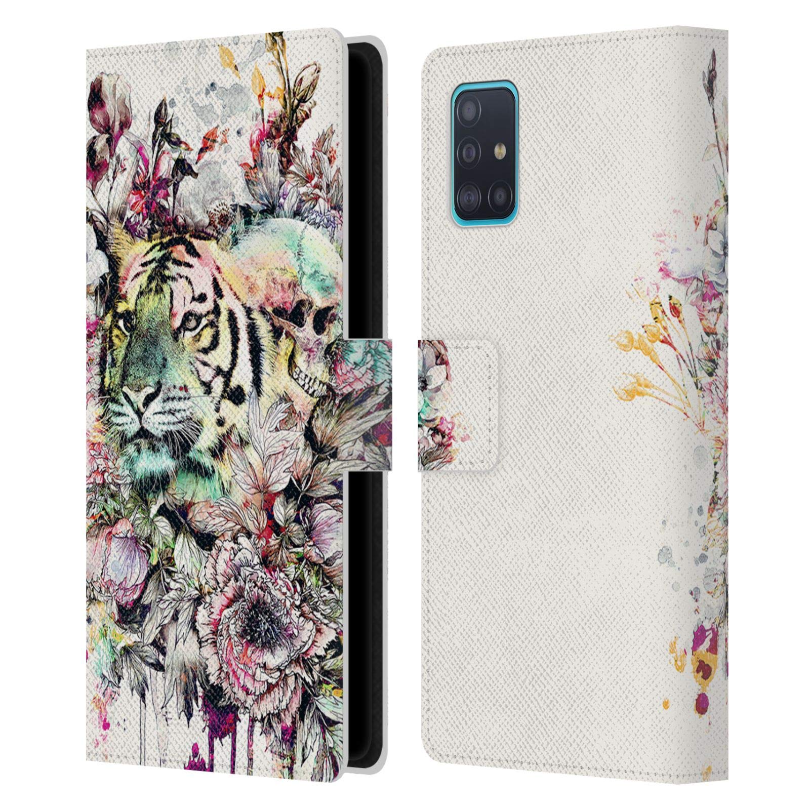 Riza Peker Tiger Leather Book Wallet Case for Samsung Galaxy A51 (2019) | Officially Licensed by Head Case Designs | Perfect for Daily Use, Travel, and Style Protection