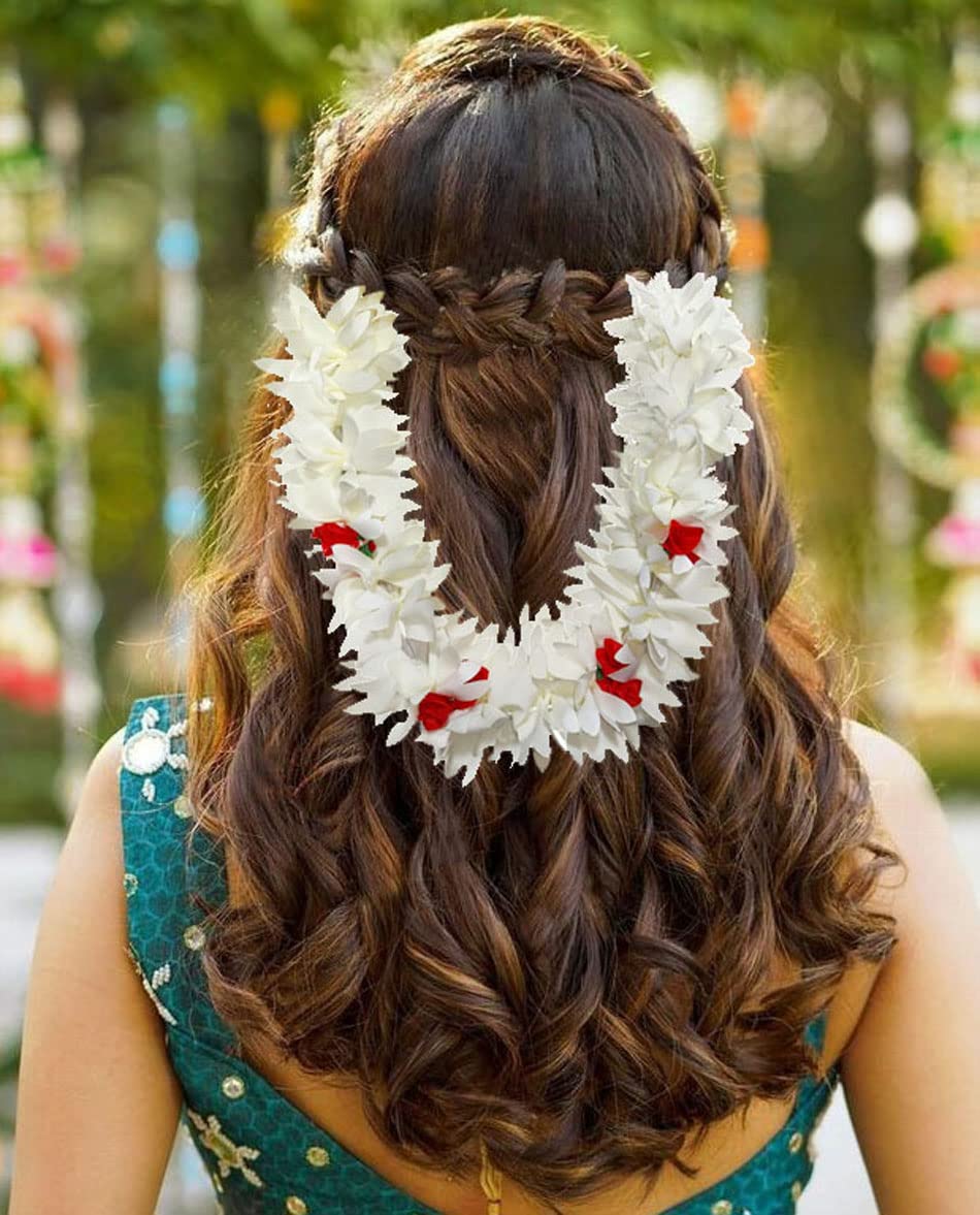 Reusable Long-Lasting Artificial Flower Gajra Hair Bun Accessories for Women & Girls - Shining Bridal & Party Hair Jewelry (Pack of 2) - Perfect for Weddings, Festivals & Special Occasions