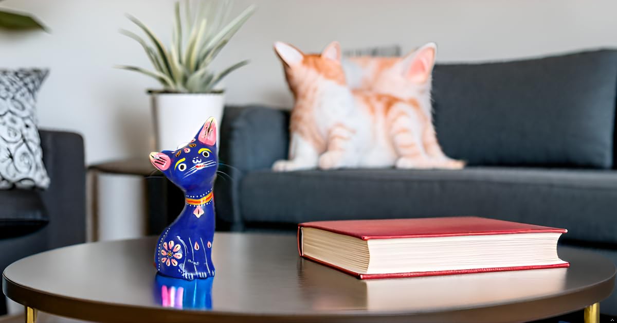 ETROVES Handmade 4 Inch Metal Cat Figurine Statue - Cute Collectible Cat Lover Gift for Women - Desk & Shelf Decor for Home & Office - Perfect for Cat-Themed Decorations, Birthday Gifts & Workspace Accents