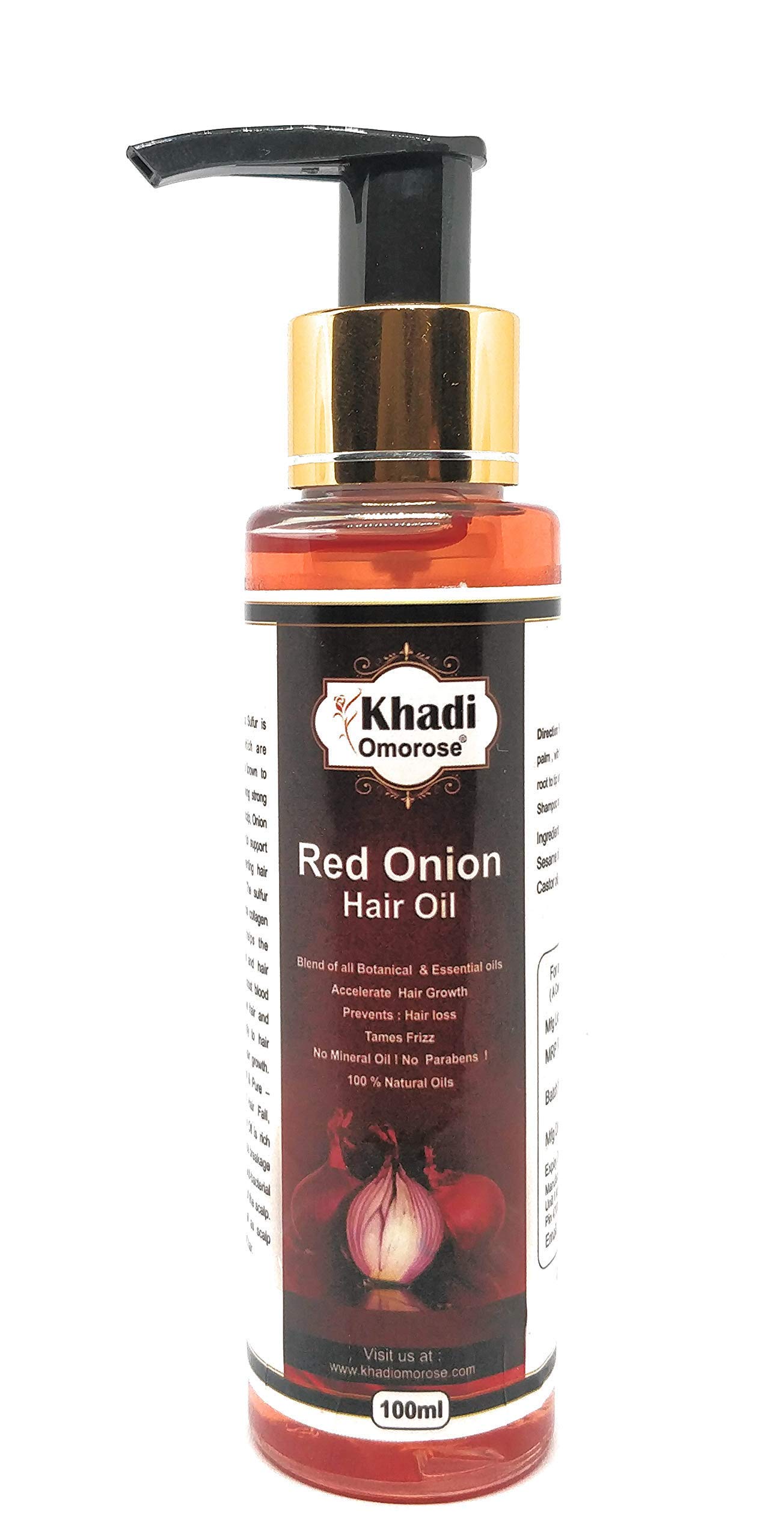 Khadi Omorose Red Onion Hair Oil for Hair Growth - 100% Natural Hair Fall Control Treatment - Paraben & Mineral Oil Free (100ml) - Best for Damaged Hair, Dry Scalp & Split Ends Repair