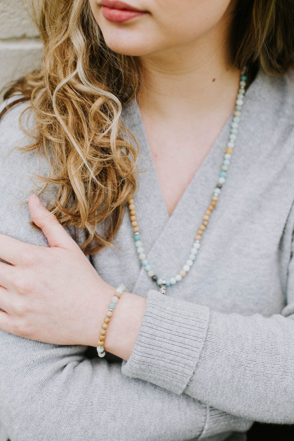 Amazonite & Sandalwood Serenity Wrist Mala Beads - Natural Stone Buddhist Prayer Bracelet for Meditation, Yoga & Stress Relief - Handmade Spiritual Jewelry for Mindfulness & Positive Energy
