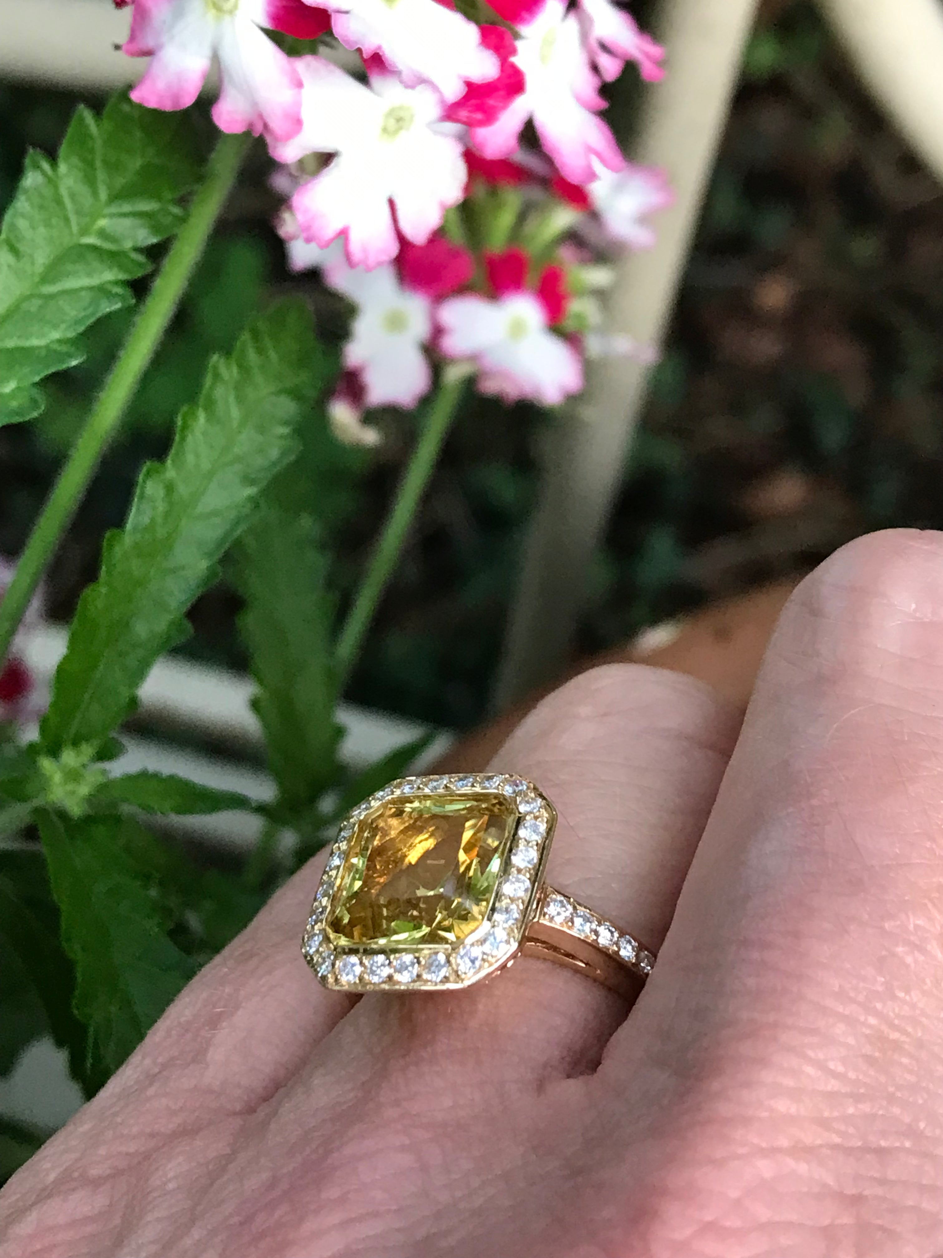 18K Yellow Gold & Diamond Ring Set with Champagne Beryl & Mandarin Garnets - Elegant Wedding, Engagement & Anniversary Jewelry Gift for Her