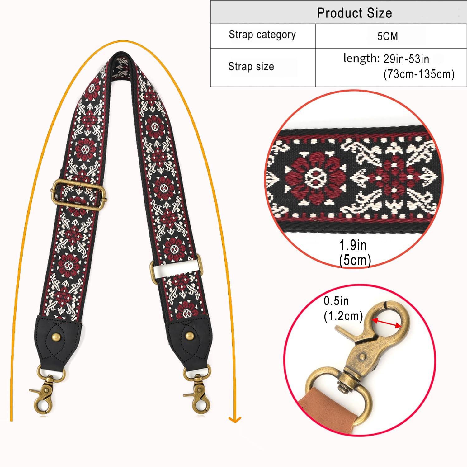 Adjustable Crossbody Shoulder Strap for Purses & Handbags - Wide Replacement Guitar Strap for Women's Bags (Perfect for Travel, Shopping & Everyday Use)