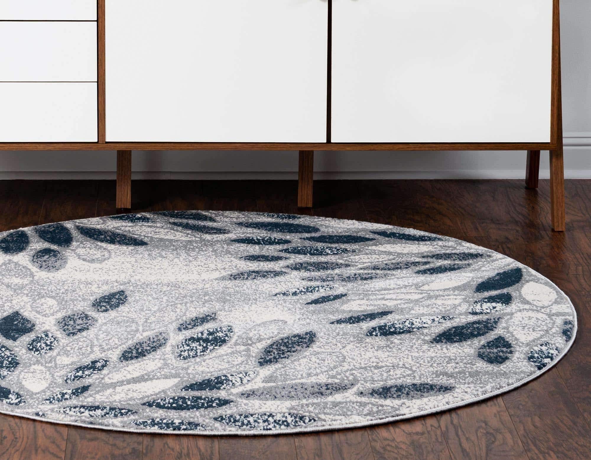 Unique Loom Sumter Collection 6' Round Area Rug - Soft Gray & Navy Blue Bohemian Design for Living Room, Bedroom Decor | Machine Washable & Non-Slip Backing
