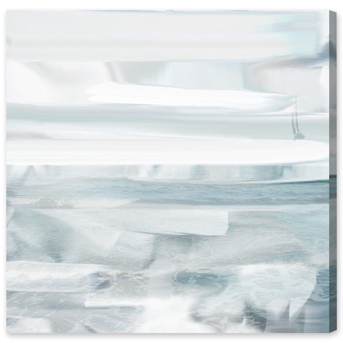 Oliver Gal Artist Co. Abstract Wall Art Canvas Print 'Misty Beach' - 16x16 Inch Blue & White Coastal Home Decor - Perfect for Living Room, Bedroom, or Office Wall Decoration
