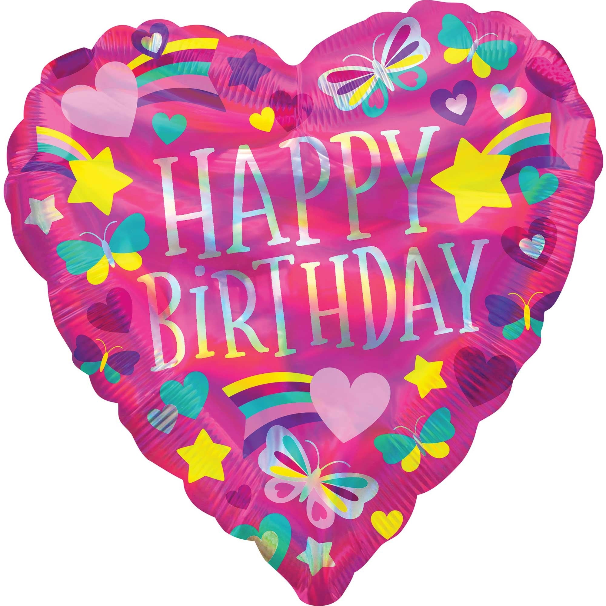 45cm Standard Holographic Iridescent Happy Birthday Rainbow Hearts Balloon - Perfect for Birthday Parties, Baby Showers & Special Celebrations