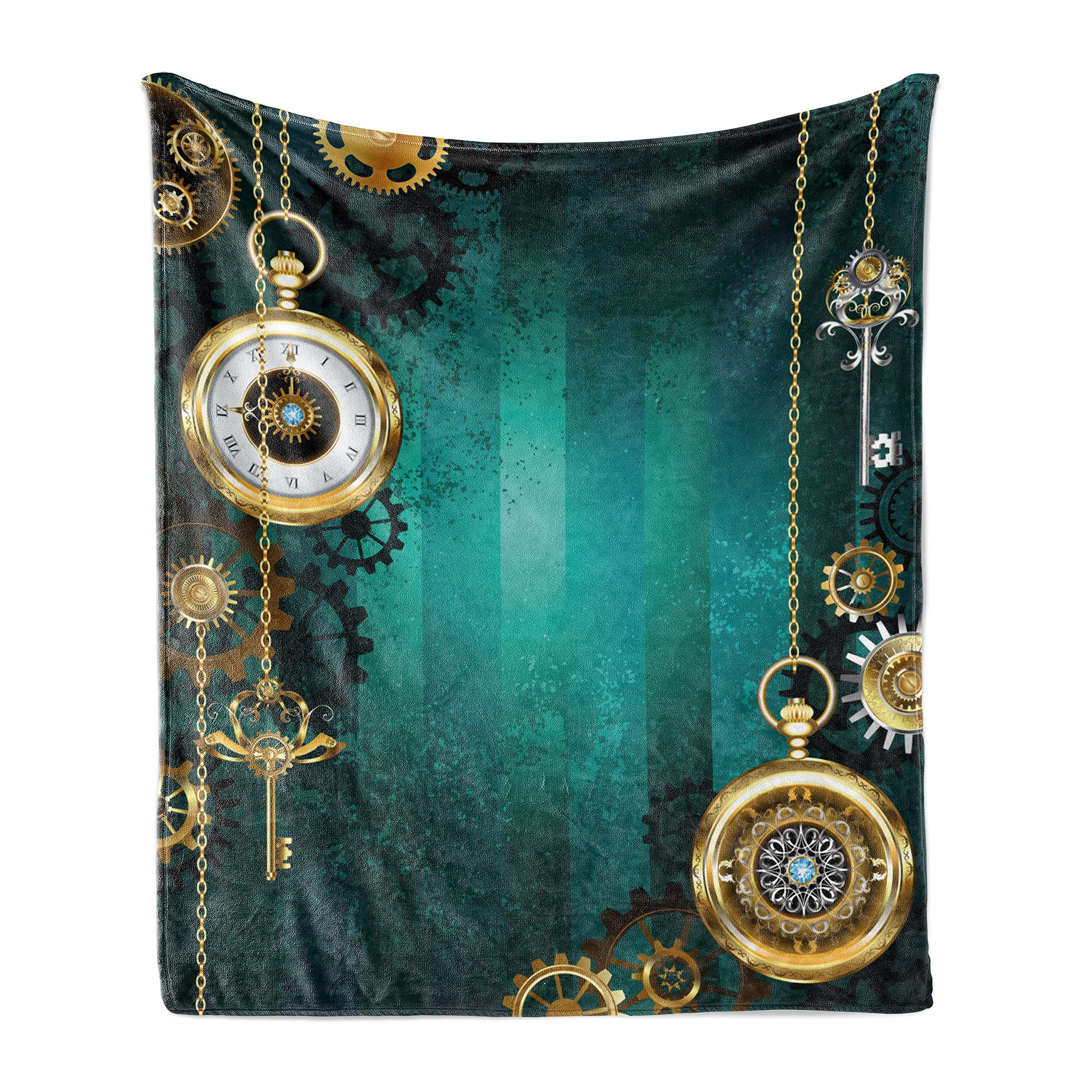 Ambesonne Steampunk Throw Blanket 70x90 - Vintage Keys & Watches Design for Couch & Bed